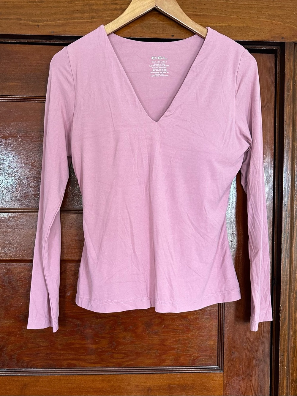 OGL Mauve V-Neck Long Sleeve Top Size Large